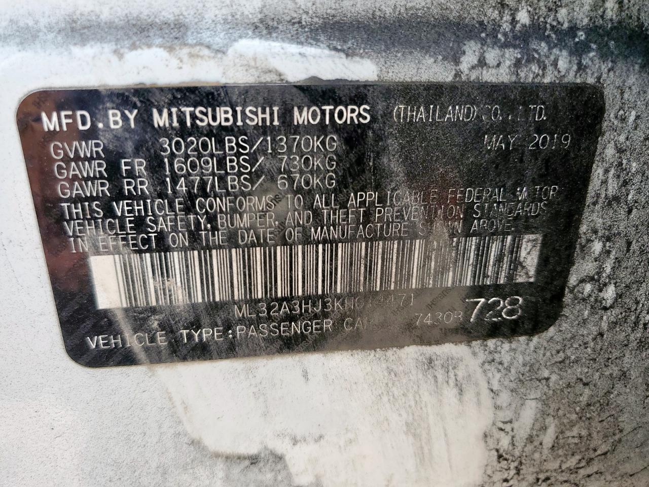 2019 Mitsubishi Mirage Es VIN: ML32A3HJ3KH014471 Lot: 80410175