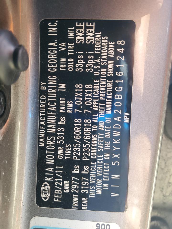 2011 Kia Sorento Sx VIN: 5XYKWDA20BG161248 Lot: 81315215