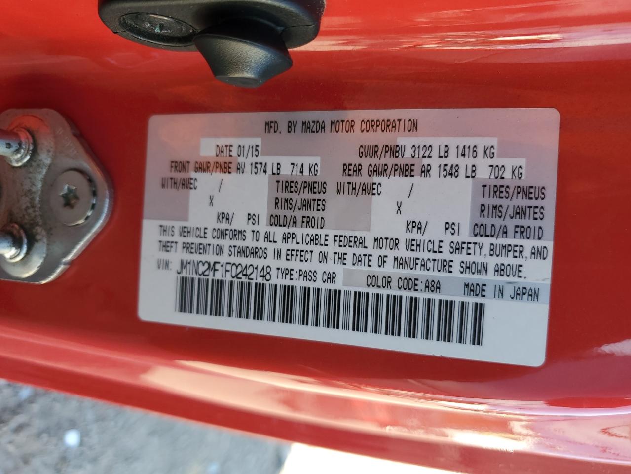 2015 Mazda Mx-5 Miata Club VIN: JM1NC2MF1F0242148 Lot: 80119715