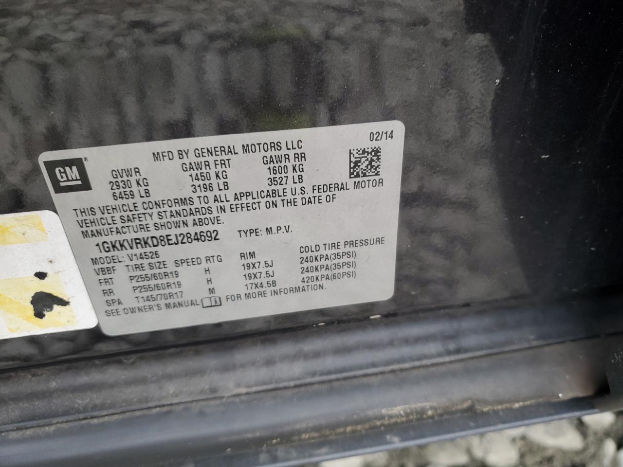 2014 GMC Acadia Slt-1 VIN: 1GKKVRKD8EJ284692 Lot: 84638715