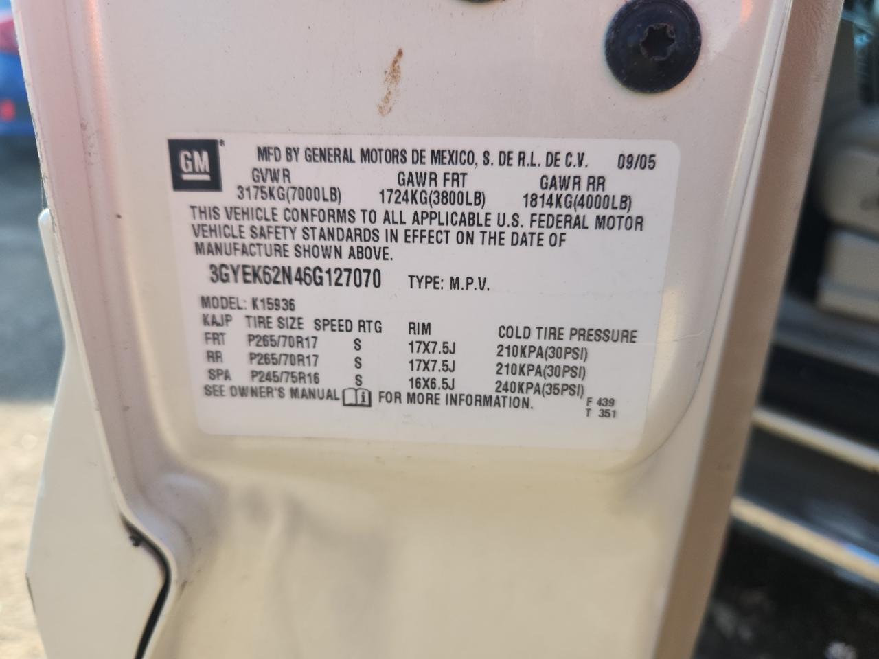 2006 Cadillac Escalade Ext VIN: 3GYEK62N46G127070 Lot: 84370045