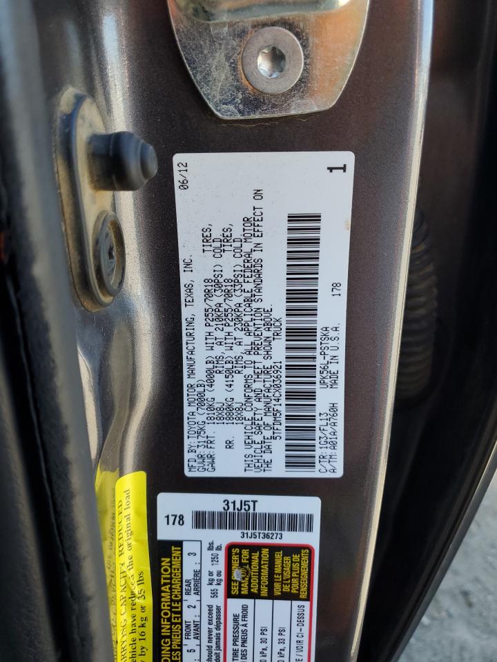 2012 Toyota Tundra Crewmax Sr5 VIN: 5TFDM5F14CX036921 Lot: 80154325