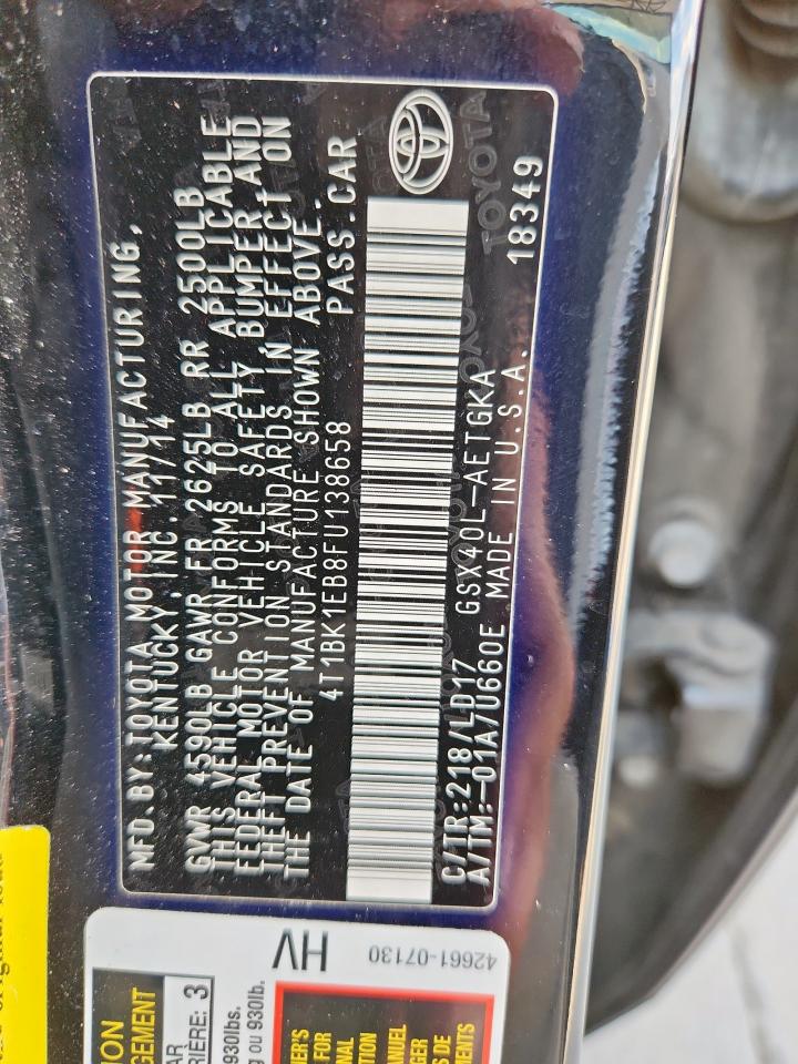 2015 Toyota Avalon Xle VIN: 4T1BK1EB8FU138658 Lot: 81306085