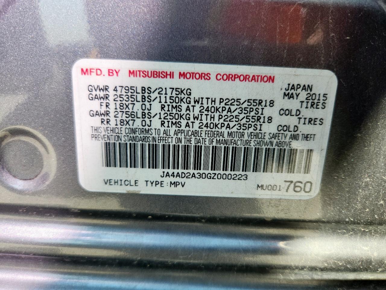 2016 Mitsubishi Outlander Es VIN: JA4AD2A30GZ000223 Lot: 72091525