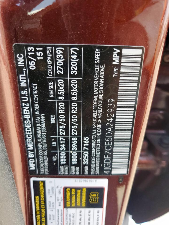 2013 Mercedes-Benz Gl 450 4Matic VIN: 4JGDF7CE5DA242939 Lot: 81513205