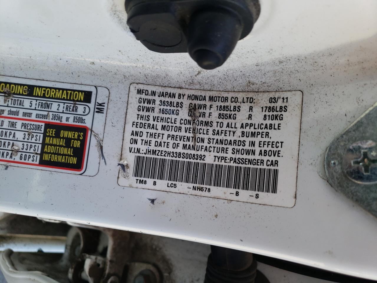 2011 Honda Insight VIN: JHMZE2H33BS008392 Lot: 71239335