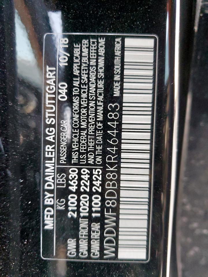 2019 Mercedes-Benz C 300 VIN: WDDWF8DB8KR464483 Lot: 81133965