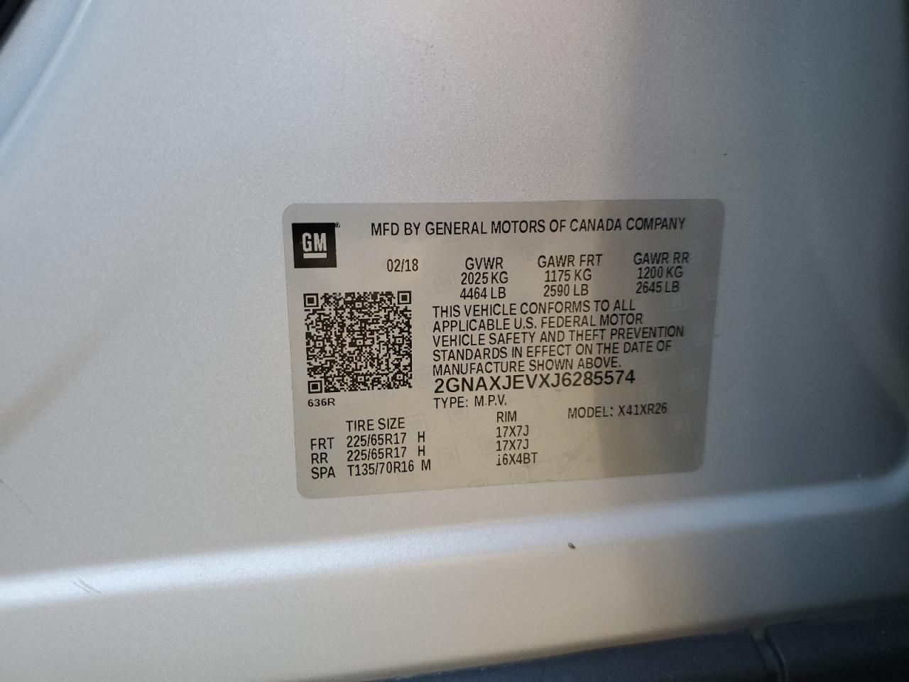 2018 Chevrolet Equinox Lt VIN: 2GNAXJEVXJ6285574 Lot: 81878485