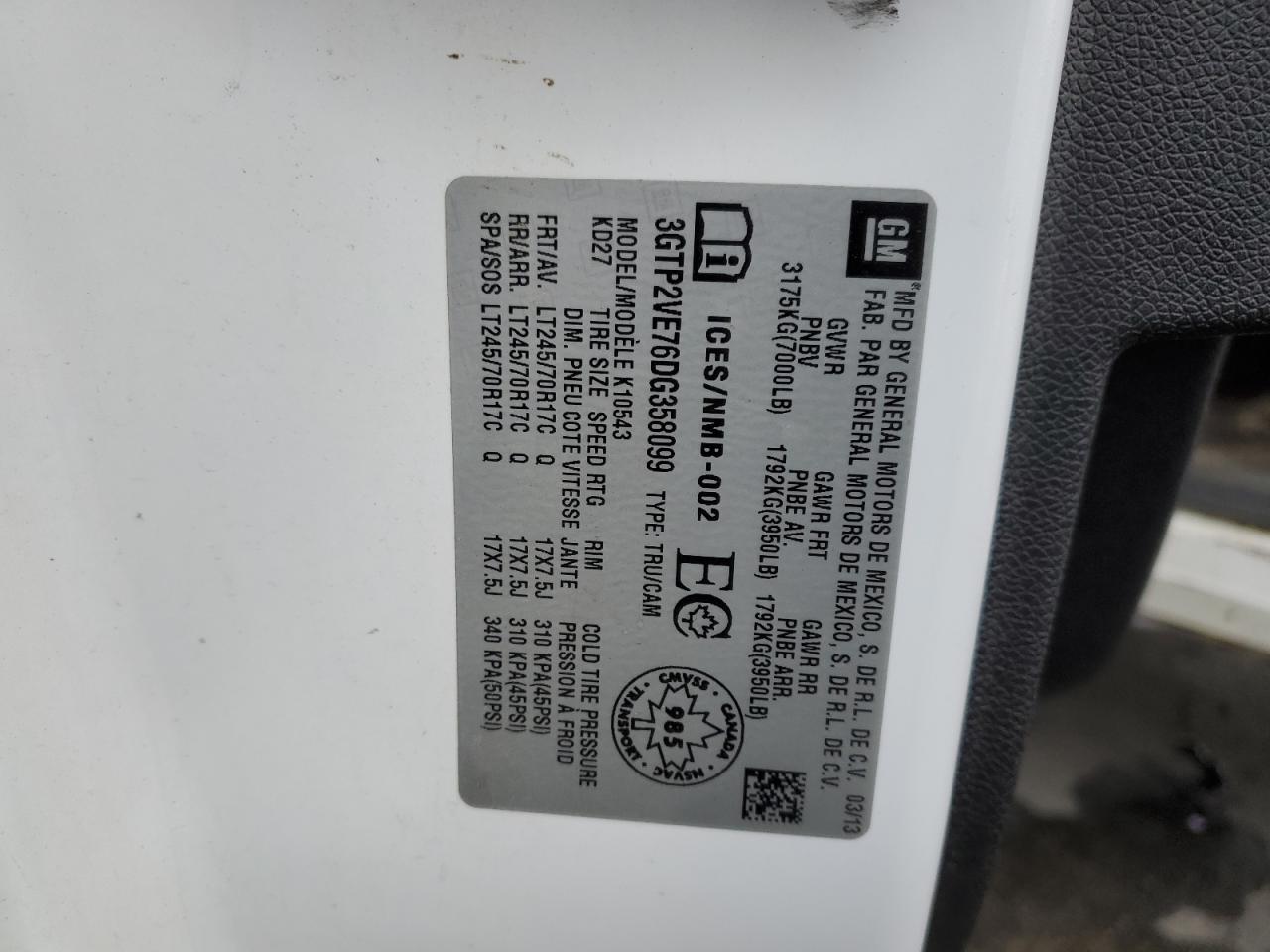 2013 GMC Sierra K1500 Sle VIN: 3GTP2VE76DG358099 Lot: 81518545