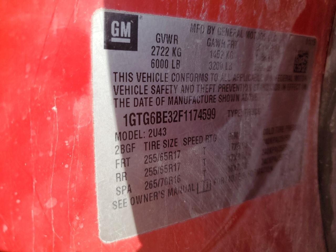 2015 GMC Canyon Sle VIN: 1GTG6BE32F1174599 Lot: 80549385