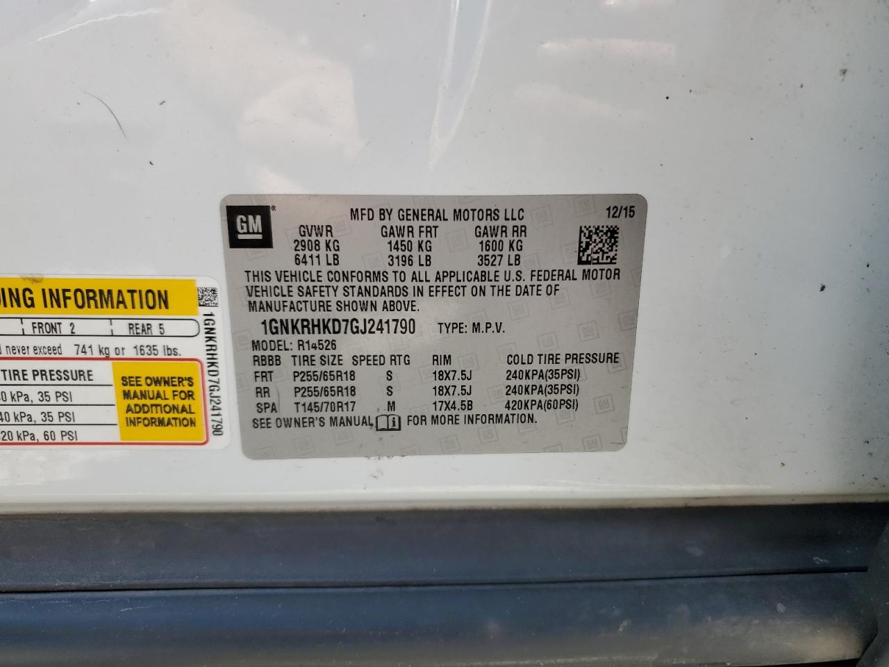 2016 Chevrolet Traverse Lt VIN: 1GNKRHKD7GJ241790 Lot: 80719835