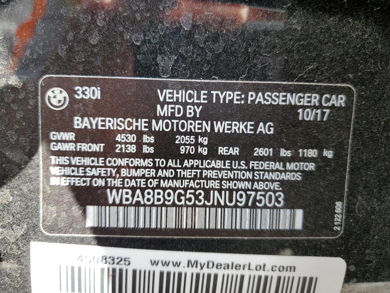 2018 BMW 330 I VIN: WBA8B9G53JNU97503 Lot: 80083495