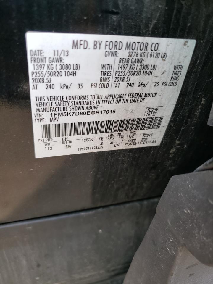 2014 Ford Explorer Xlt VIN: 1FM5K7D80EGB17015 Lot: 80912635