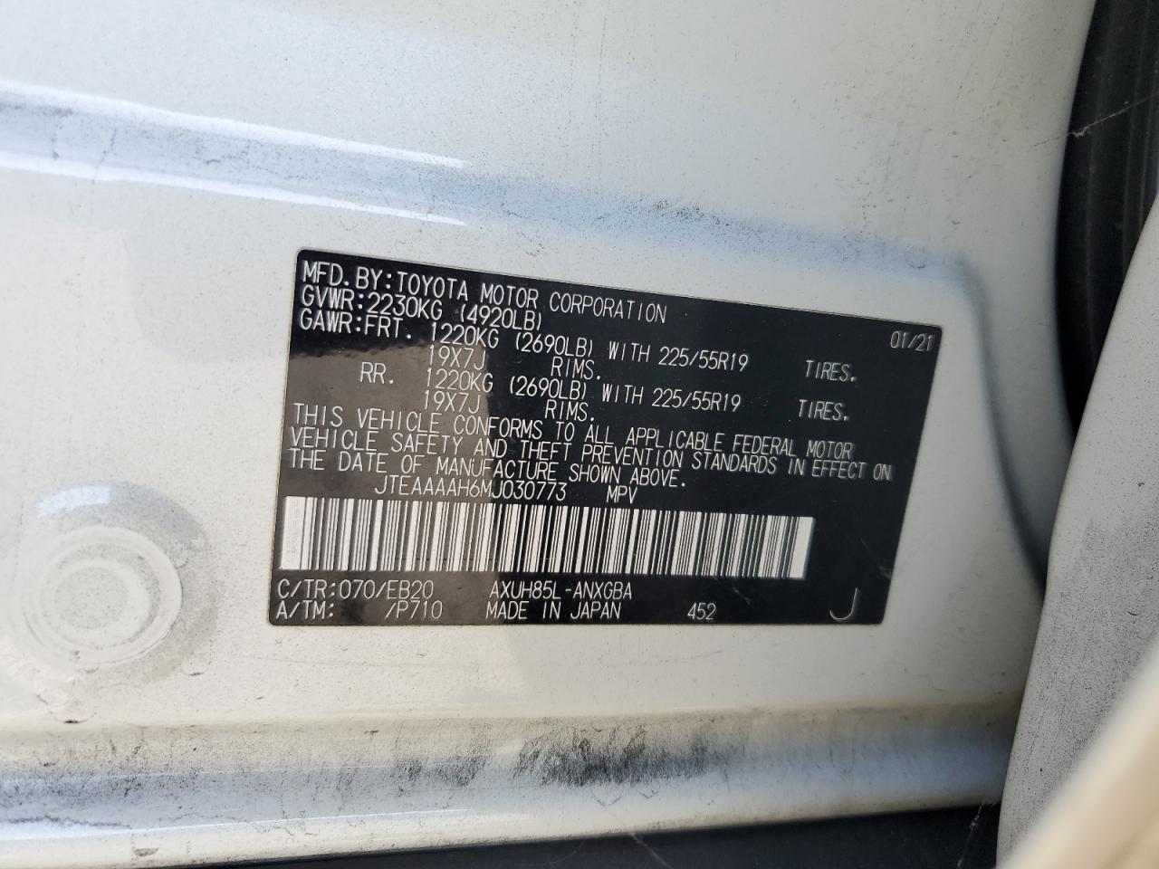 2021 Toyota Venza Le VIN: JTEAAAAH6MJ030773 Lot: 80509495