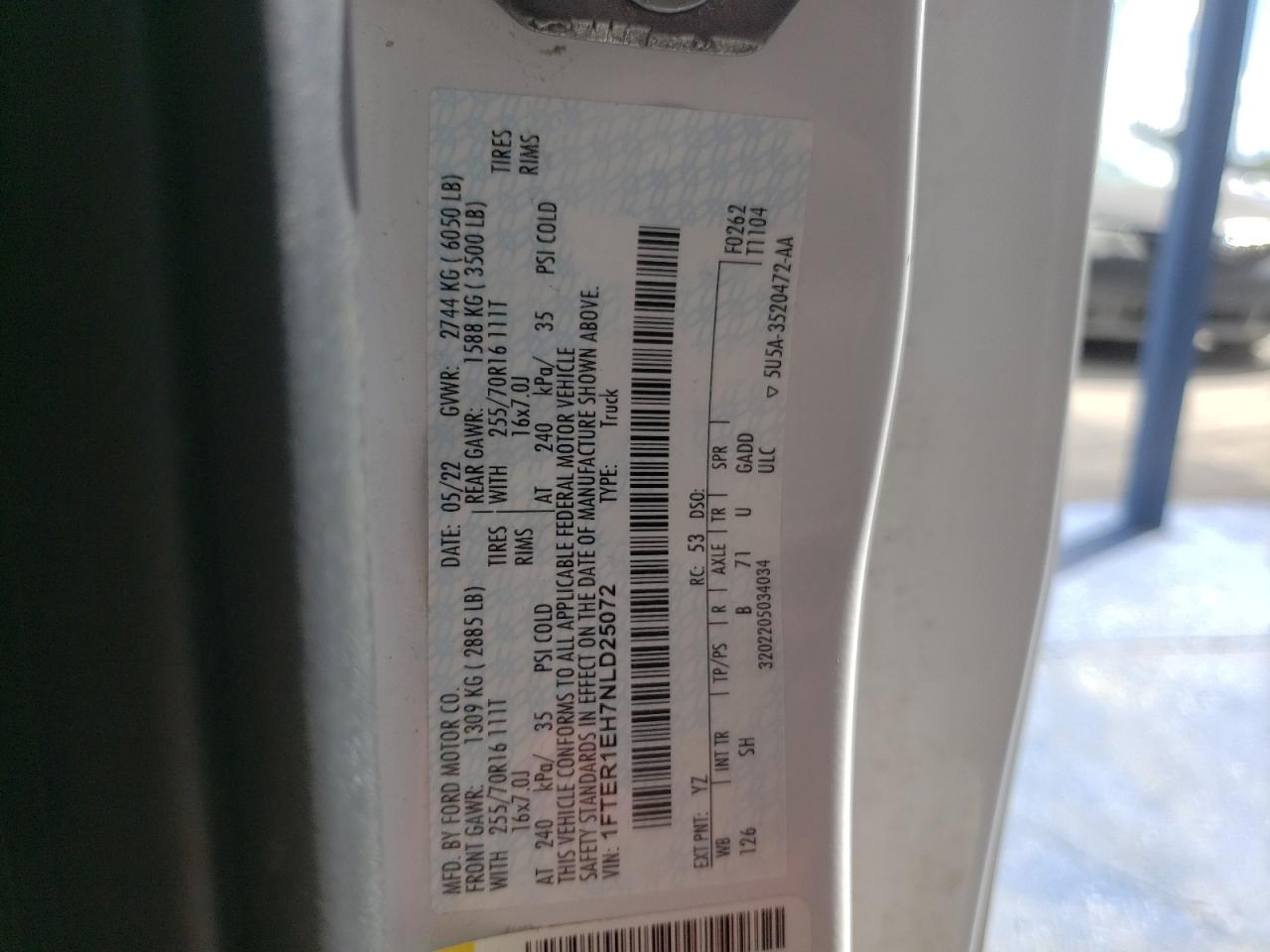 2022 Ford Ranger Xl VIN: 1FTER1EH7NLD25072 Lot: 84436385