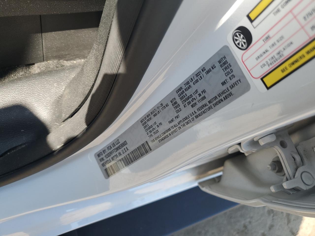 2021 Ram 1500 Big Horn/Lone Star VIN: 1C6SRFFT3MN590603 Lot: 80301525