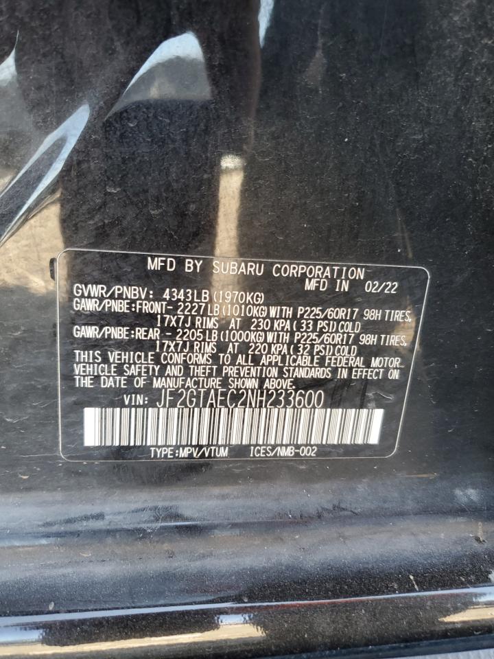 2022 Subaru Crosstrek Premium VIN: JF2GTAEC2NH233600 Lot: 80938125