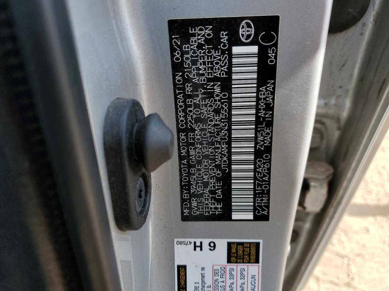 2022 Toyota Prius Night Shade VIN: JTDKAMFU3N3155610 Lot: 71824615