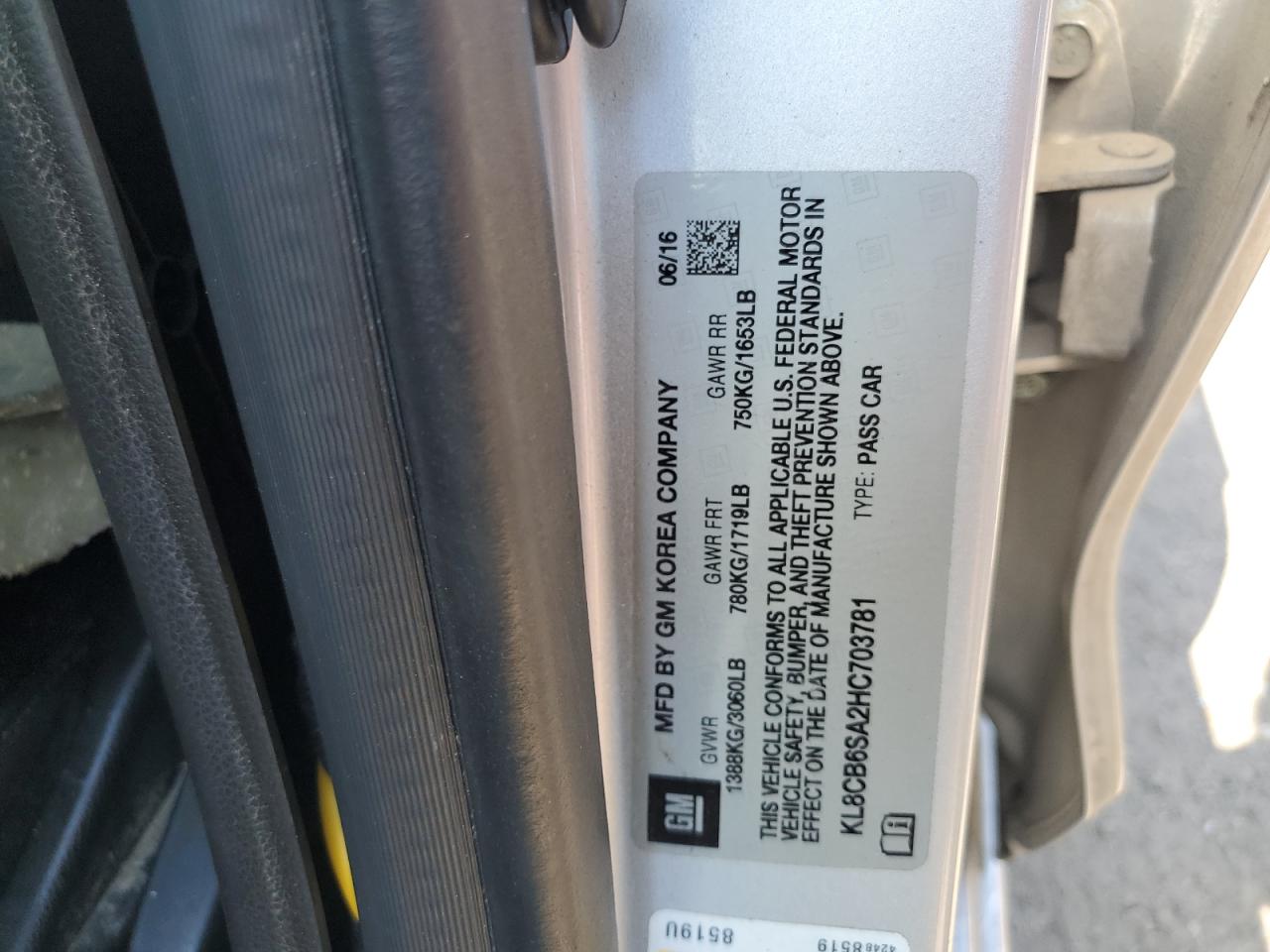 2017 Chevrolet Spark Ls VIN: KL8CB65A2HC703781 Lot: 81210545