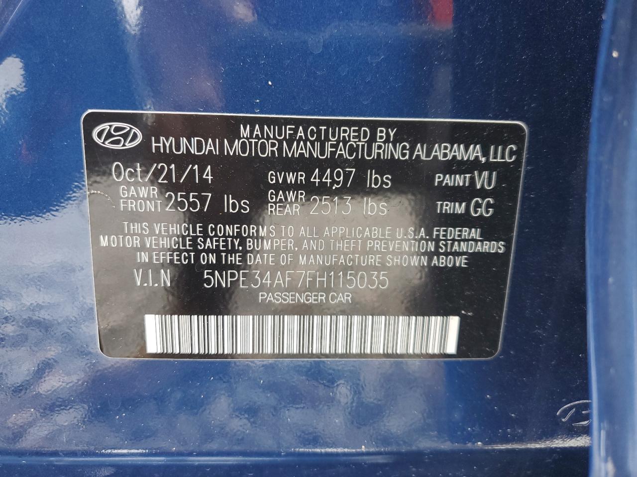 2015 Hyundai Sonata Sport VIN: 5NPE34AF7FH115035 Lot: 80206025