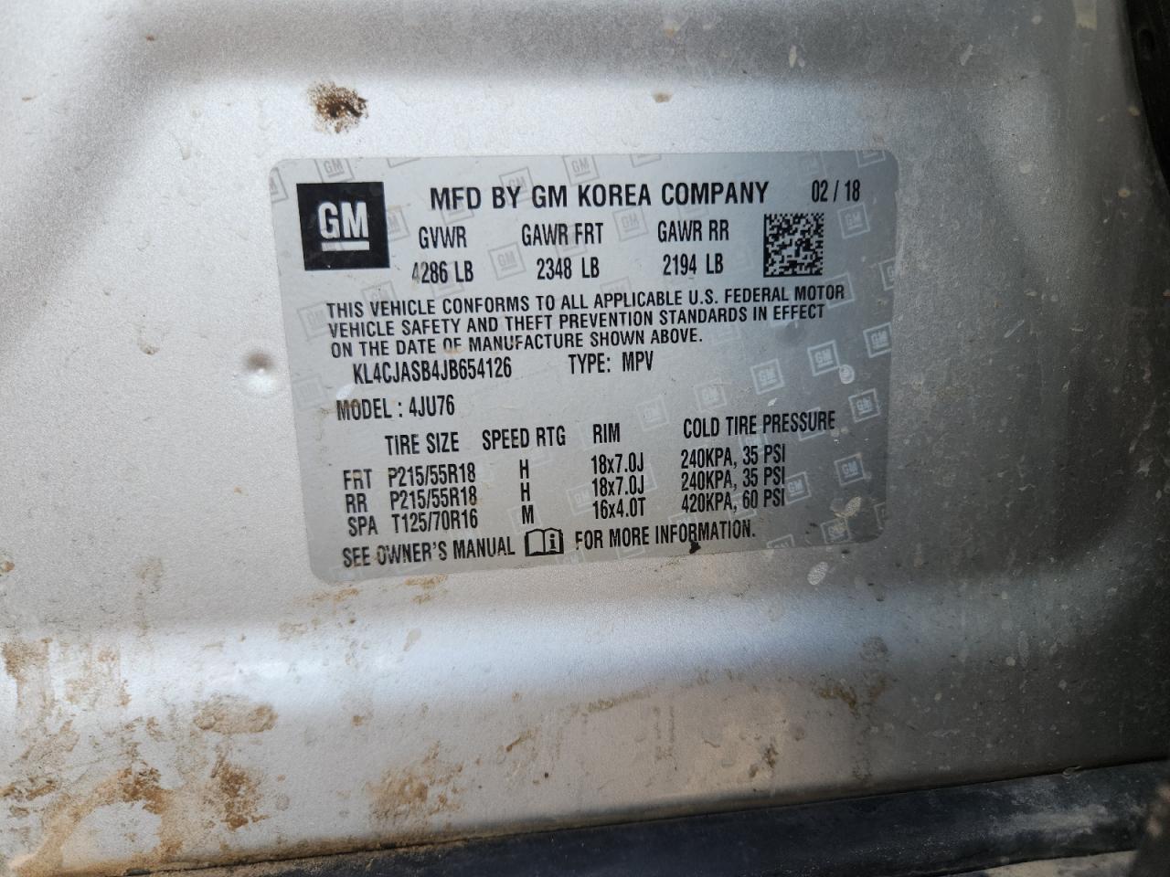 2018 Buick Encore Preferred VIN: KL4CJASB4JB654126 Lot: 84218835