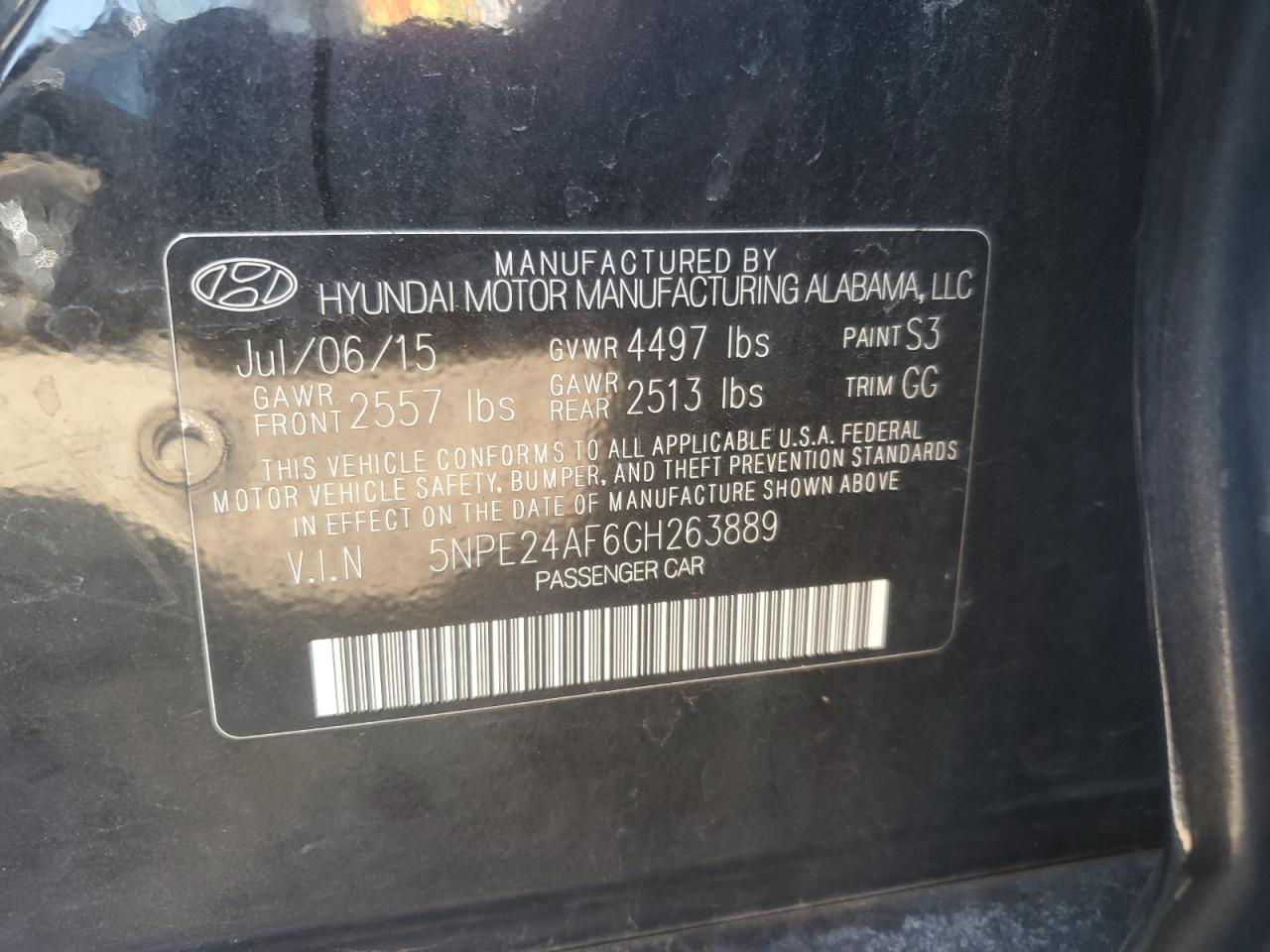 2016 Hyundai Sonata Se VIN: 5NPE24AF6GH263889 Lot: 80583505