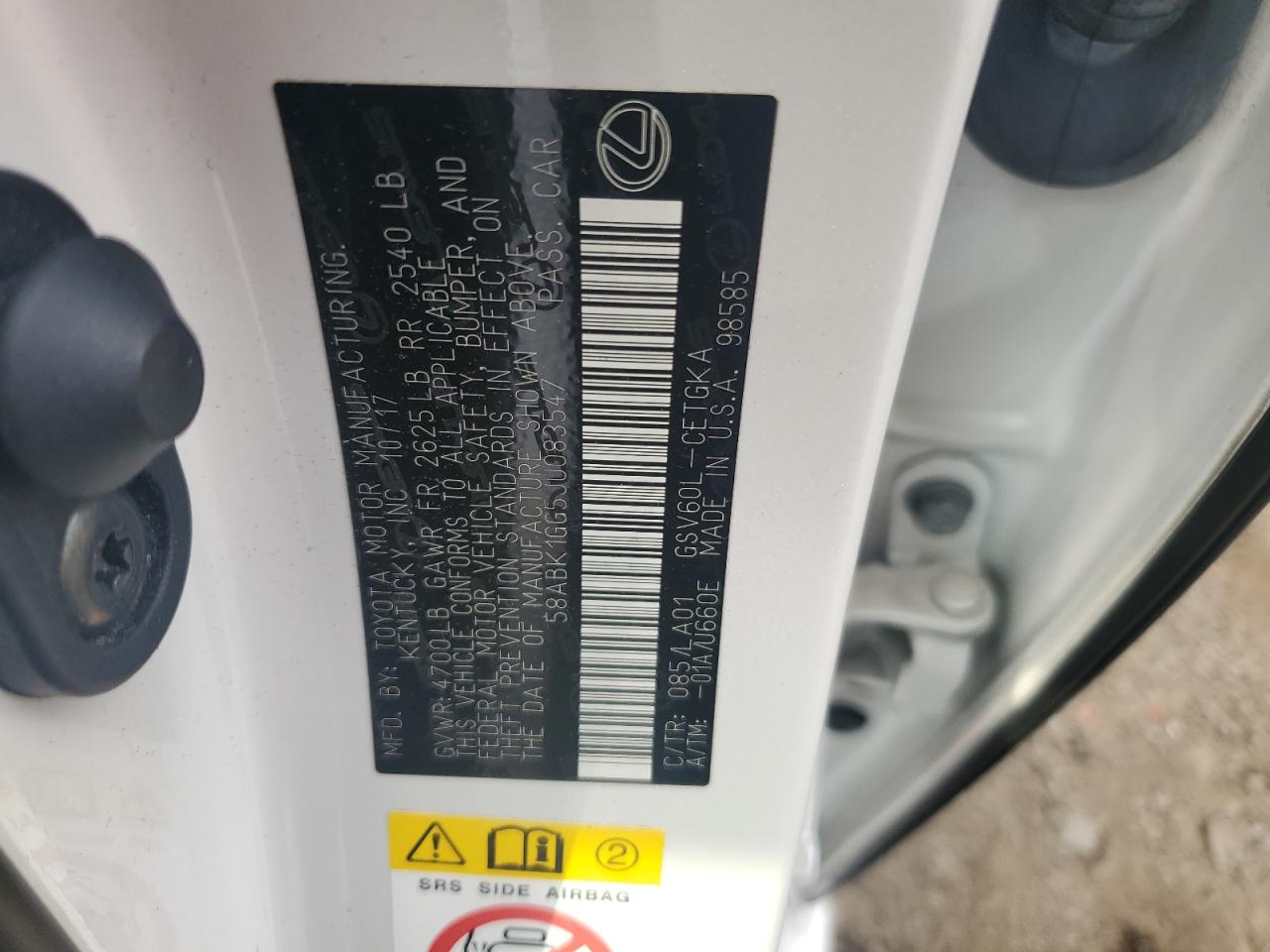 2018 Lexus Es 350 VIN: 58ABK1GG5JU083547 Lot: 80542045