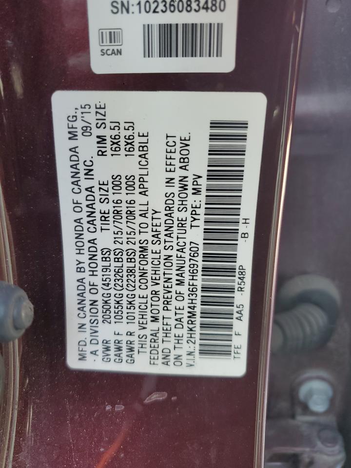 2015 Honda Cr-V Lx VIN: 2HKRM4H36FH697607 Lot: 81369525