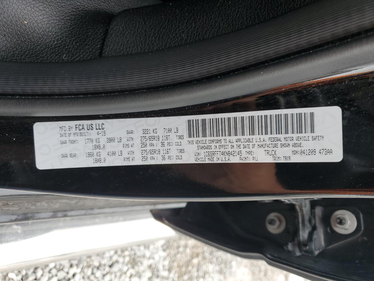 2019 Ram 1500 Big Horn/Lone Star VIN: 1C6SRFFT4KN842145 Lot: 83768005