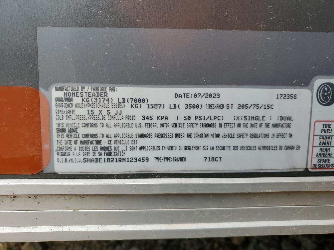 2024 Homesteader 718Ct Enclosed Cargo Trailer VIN: 5HABE1821RN123459 Lot: 84045625