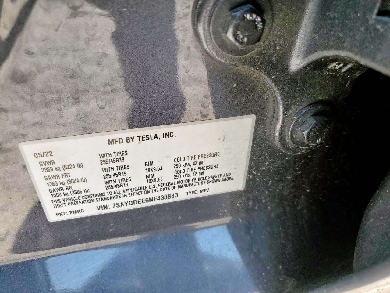 2022 Tesla Model Y VIN: 7SAYGDEE6NF438883 Lot: 71823695