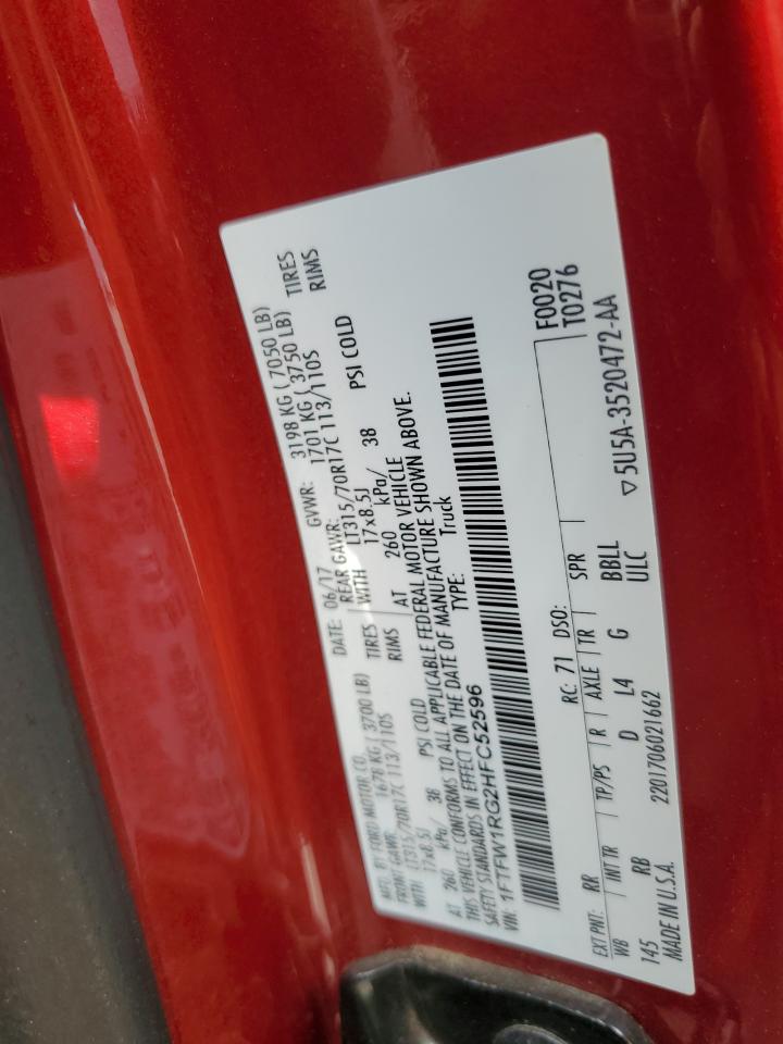 2017 Ford F150 Raptor VIN: 1FTFW1RG2HFC52596 Lot: 81553625