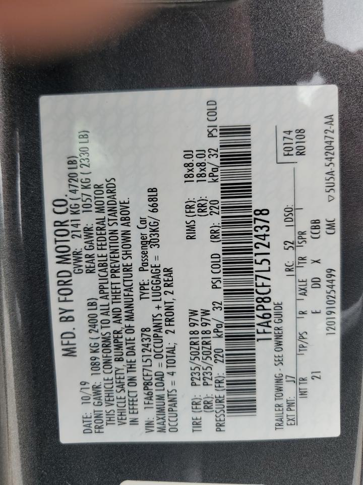 2020 Ford Mustang Gt VIN: 1FA6P8CF7L5124378 Lot: 83889955