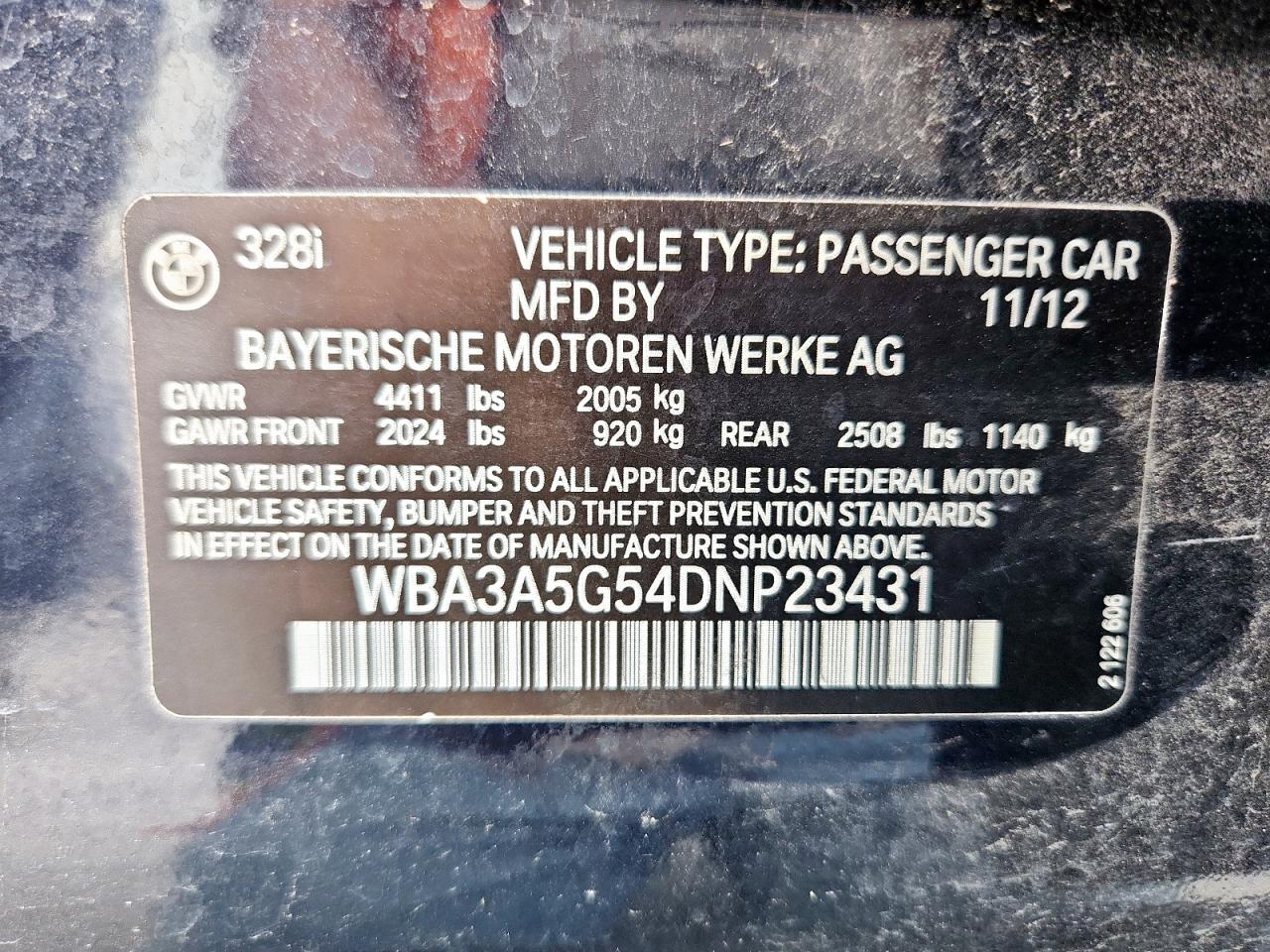 2013 BMW 328 I VIN: WBA3A5G54DNP23431 Lot: 81415245