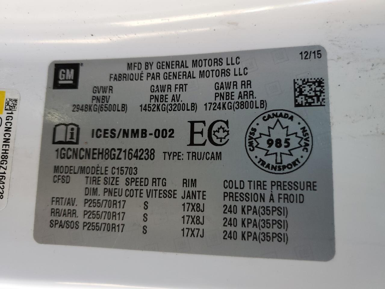 2016 Chevrolet Silverado C1500 VIN: 1GCNCNEH8GZ164238 Lot: 82028125