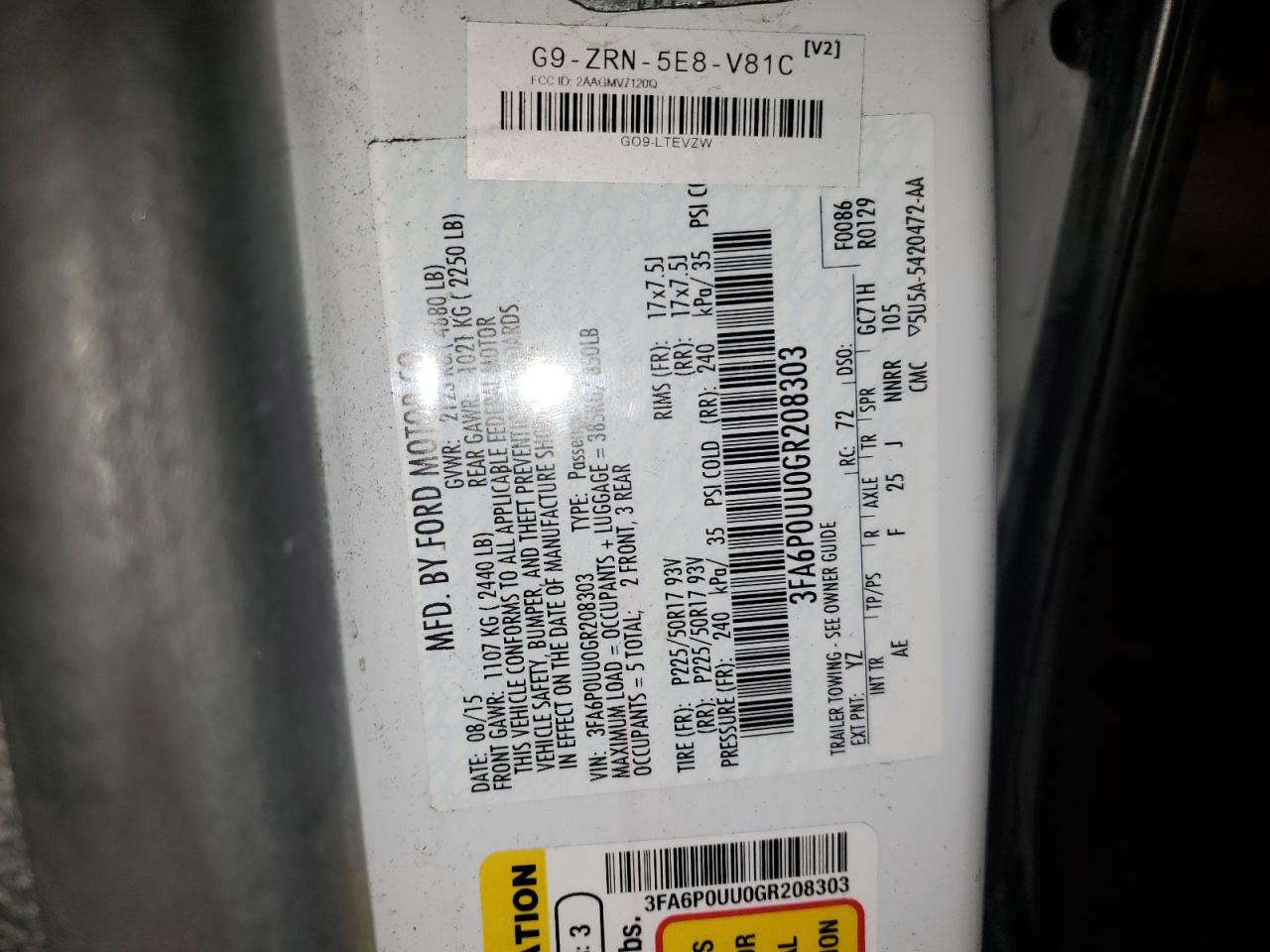 2016 Ford Fusion S Hybrid VIN: 3FA6P0UU0GR208303 Lot: 81883075