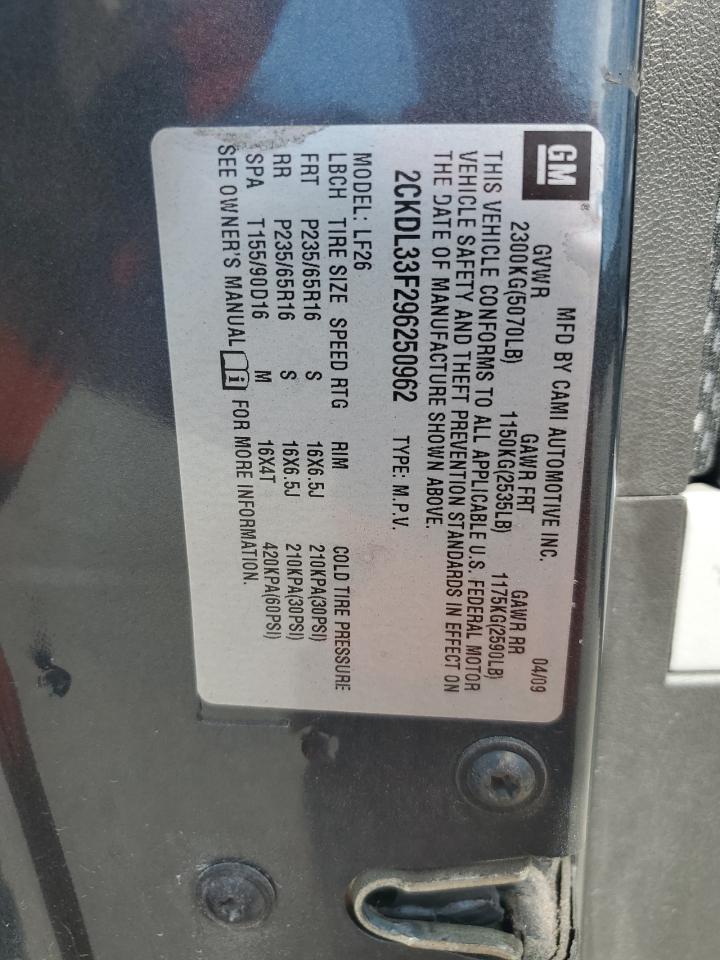 2009 Pontiac Torrent VIN: 2CKDL33F296250962 Lot: 81124135