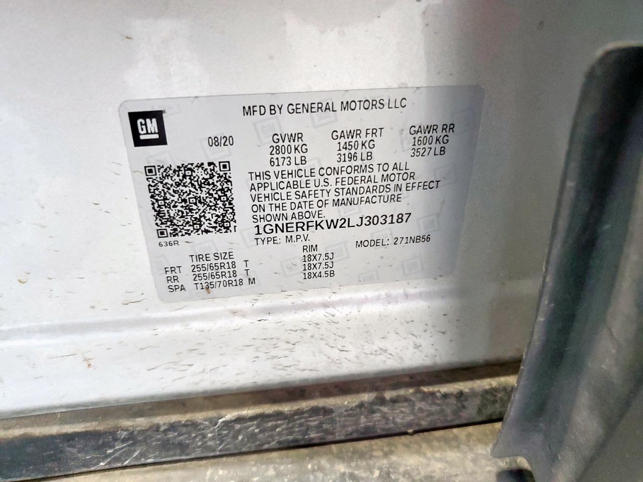 2020 Chevrolet Traverse Ls VIN: 1GNERFKW2LJ303187 Lot: 71492635