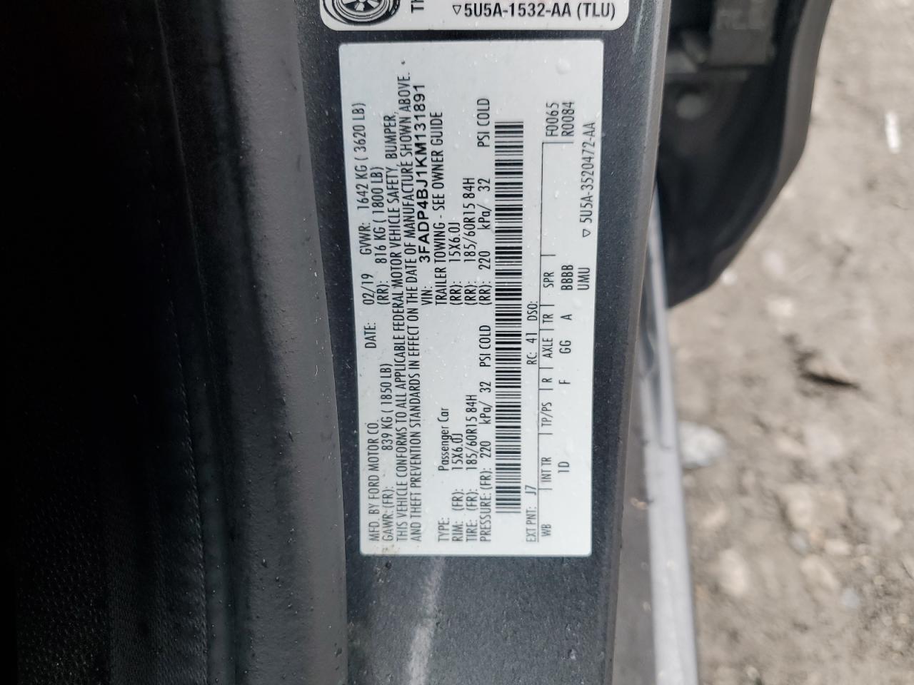 2019 Ford Fiesta Se VIN: 3FADP4BJ1KM131891 Lot: 80986125