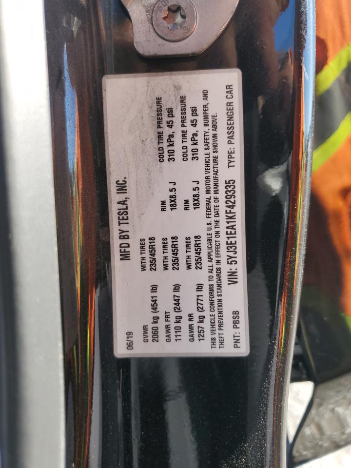 2019 Tesla Model 3 VIN: 5YJ3E1EA1KF429335 Lot: 80920925