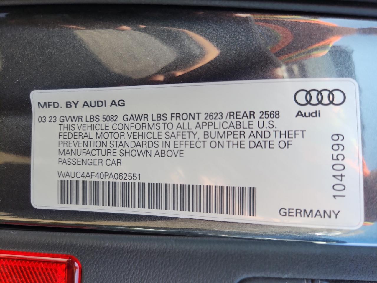 2023 Audi S4 Prestige VIN: WAUC4AF40PA062551 Lot: 83808665