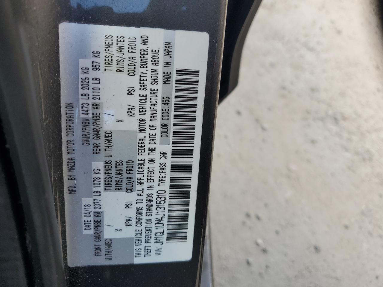 2018 Mazda 6 Sport VIN: JM1GL1UM4J1315310 Lot: 84023875