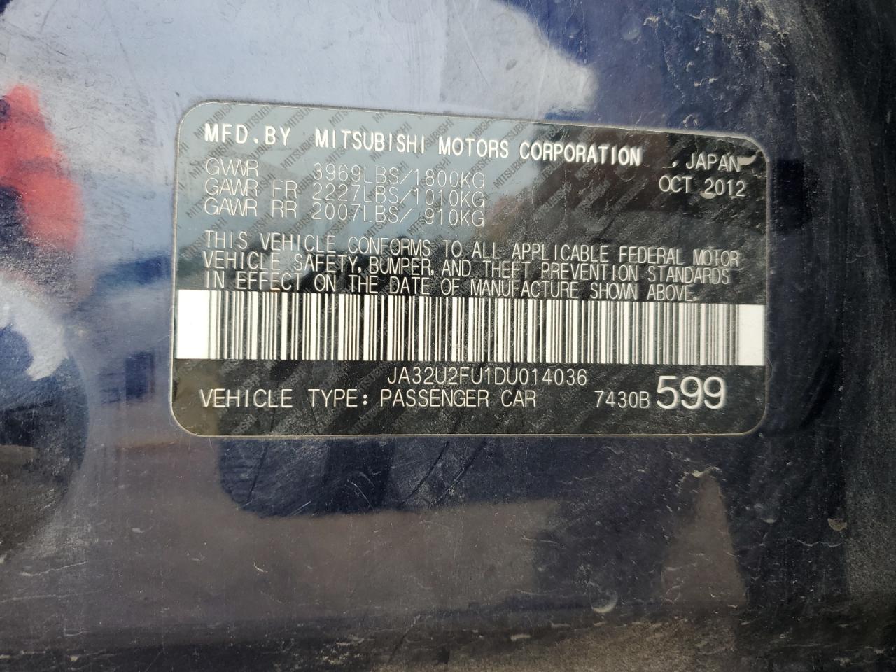 2013 Mitsubishi Lancer Es/Es Sport VIN: JA32U2FU1DU014036 Lot: 81328625