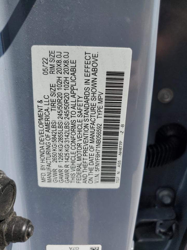 2022 Honda Pilot Black VIN: 5FNYF6H71NB056592 Lot: 80497165