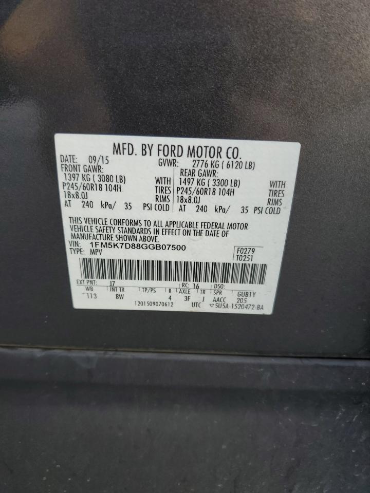 2016 Ford Explorer Xlt VIN: 1FM5K7D88GGB07500 Lot: 80201815