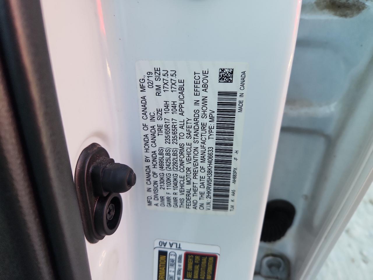 2019 Honda Cr-V Lx VIN: 2HKRW5H38KH406633 Lot: 81771545