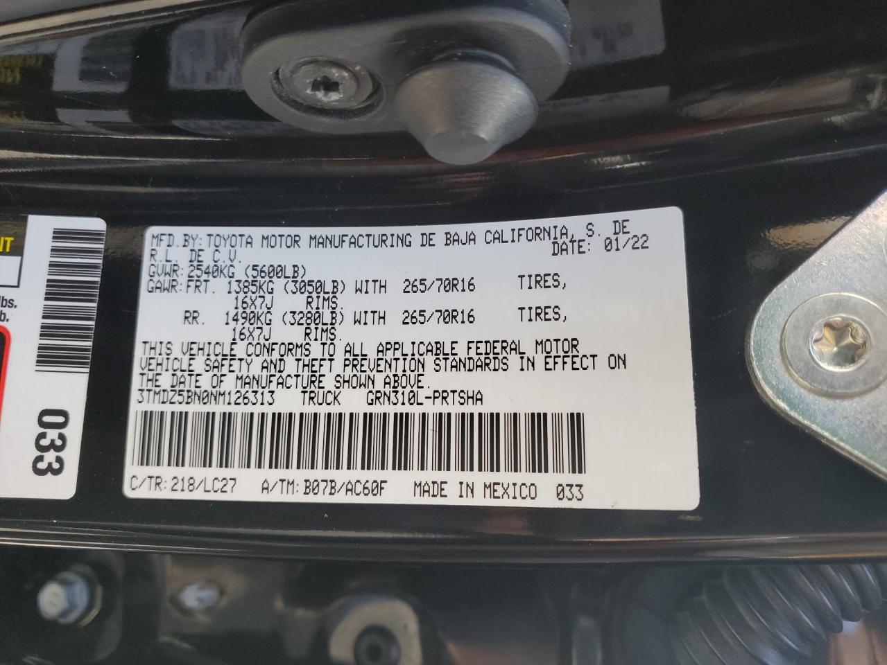 2022 Toyota Tacoma Double Cab VIN: 3TMDZ5BN0NM126313 Lot: 71477215
