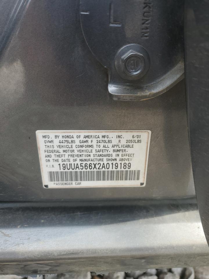 2002 Acura 3.2Tl VIN: 19UUA566X2A019189 Lot: 80840865