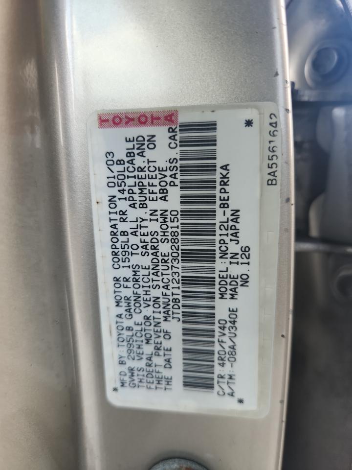 2003 Toyota Echo VIN: JTDBT123730288150 Lot: 81500825