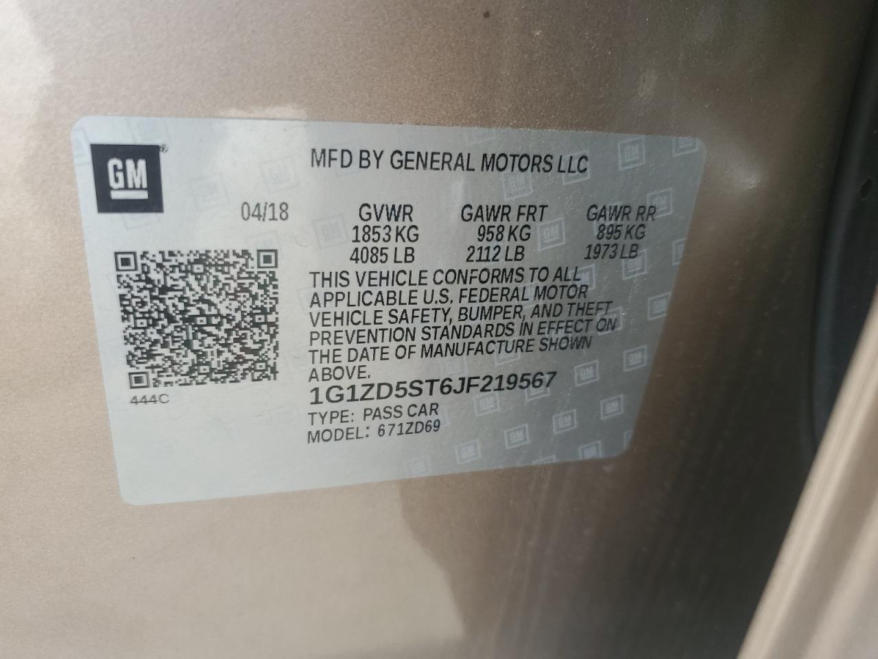 2018 Chevrolet Malibu Lt VIN: 1G1ZD5ST6JF219567 Lot: 84422625